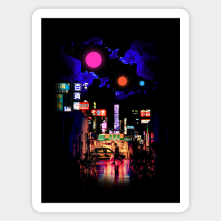 City Sticker - Neon city lights by Swadeillustration